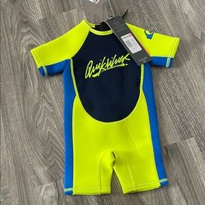 Quiksilver Kids Neon Yellow, Blue & Navy Short Sleeve Swim Rashguard